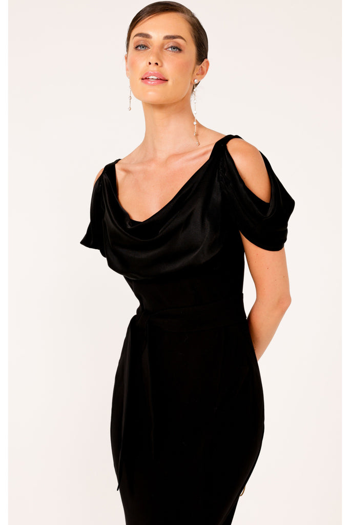 SACHA DRAKE COCKTAIL LBD Windsor Midi Dress Black Smoke & Mirrors