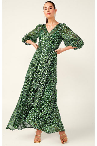 Wonderland Maxi Wrap Dress - Emerald Poppy
