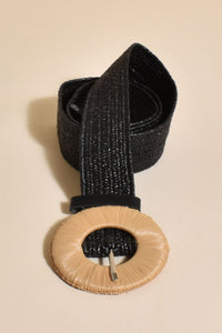 Wrapped Buckle Stretch Belt - Black