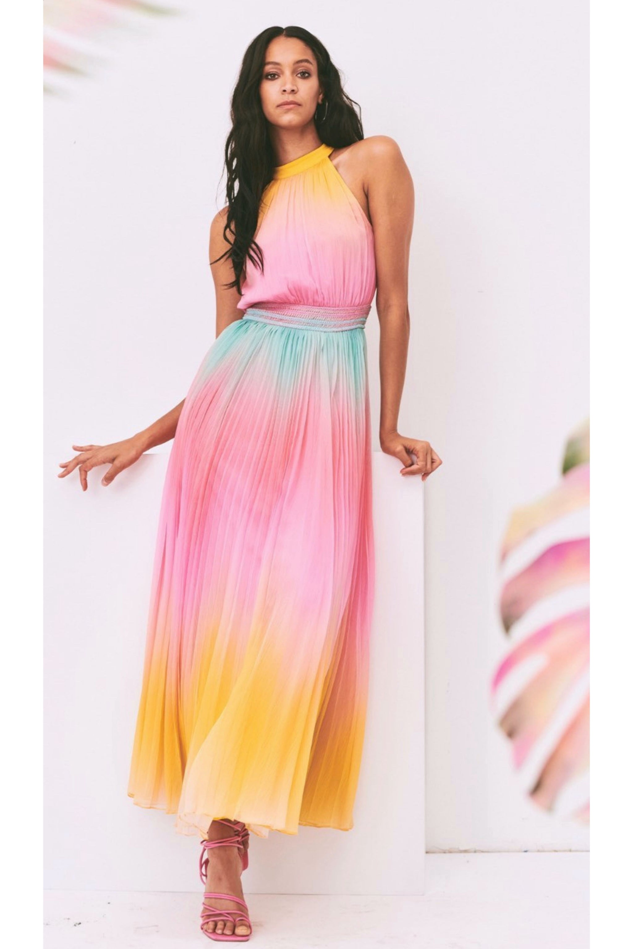 ROCOCO SAND SALE Zale Halter Neck Rainbow Maxi Dress Smoke Mirrors Boutique