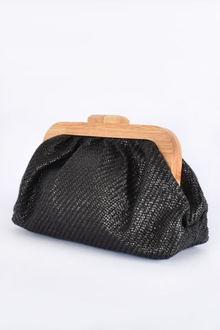 Mallory Weave Timber Framed Clutch - Black