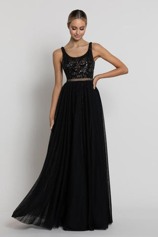 Dianne Scoop Neck Gown w/ Detachable Skirt - Black/Nude