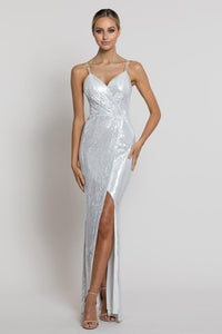 Emille Jersey Sequin Gown - White/Silver