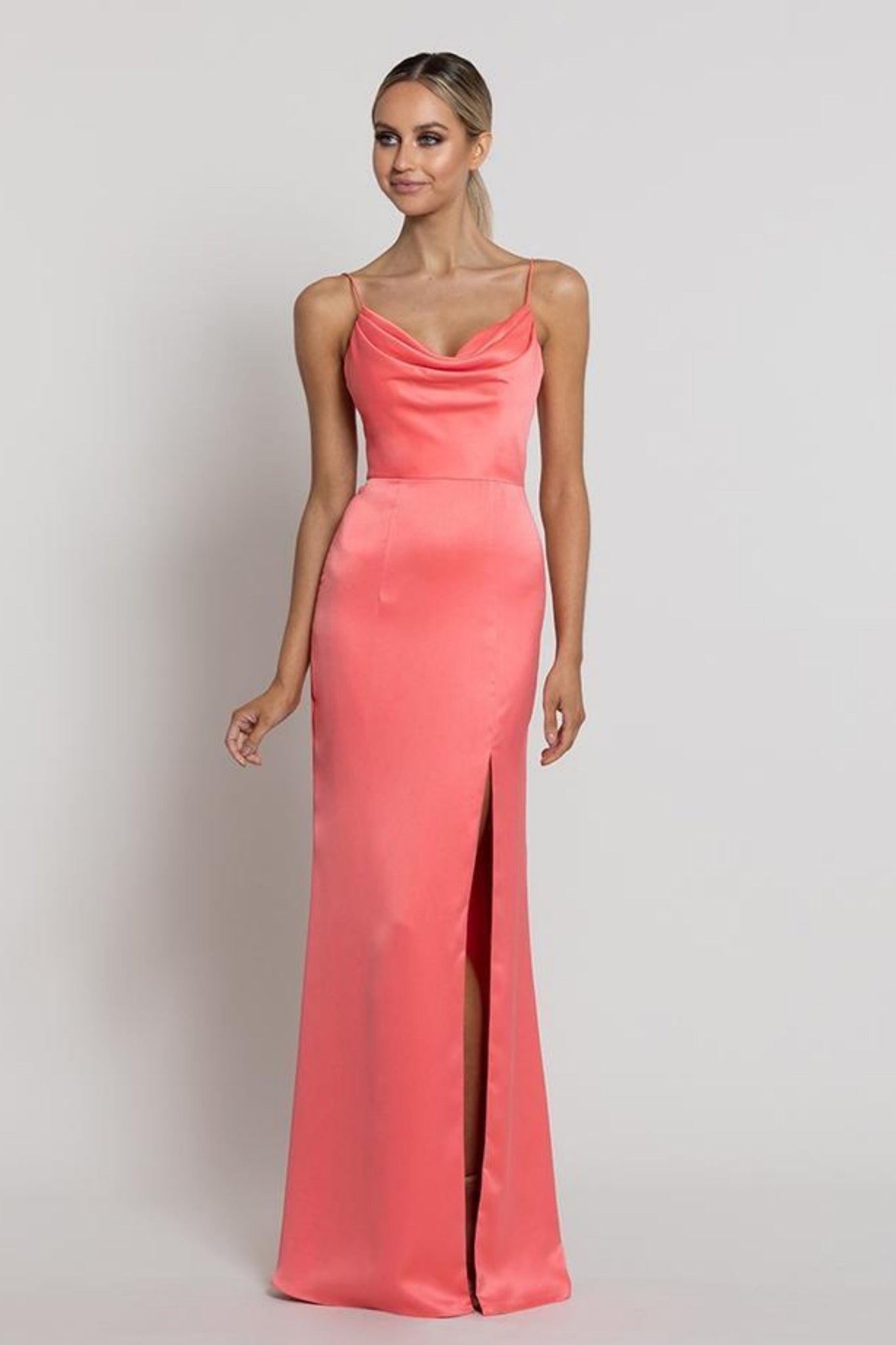 Lana Cowl Neck Gown - Coral