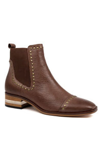 Django and Juliette Ferras Boot Brandy Leather Brown Chelsea Boot with Stud detail and Clear Heel