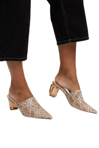 Hael and Jax Power Heel Mocha Snake Crystal Geometric Heel