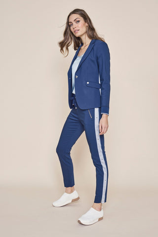 Buy Mos Mosh Levon Logo Pant in Navy. Navy Chino suit pant. Textured Dark Blue Skinny Fit Jogger. 