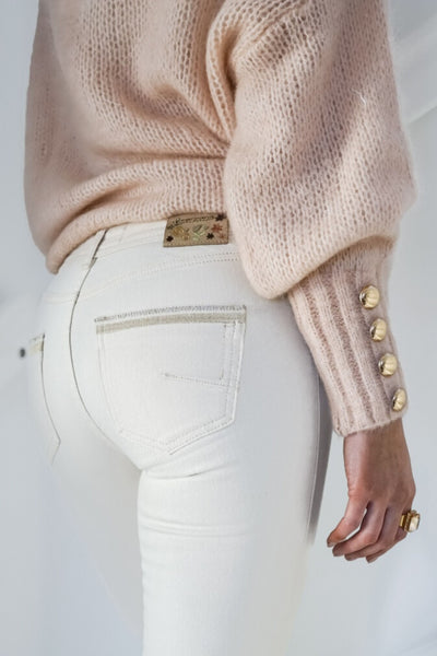 Buy Mos Mosh Sumner Cream Jean online at Smoke and Mirrors Boutique. Cream ankle crop jean with silver and gold embroidery along ankle and back pocket. Mid Rise. 