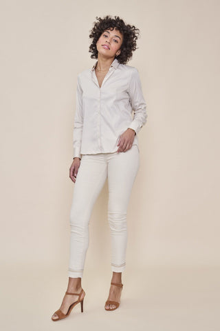 Buy Mos Mosh Sumner Cream Jean online at Smoke and Mirrors Boutique. Cream ankle crop jean with silver and gold embroidery along ankle and back pocket. Mid Rise. 