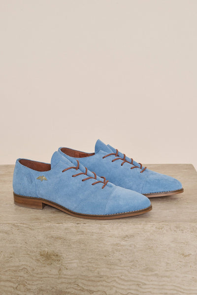 Shop Mos Mosh Vienna Suede Shoe in Blue. Blue Suede Oxford. Blue Brogue. Elvis Shoes. 