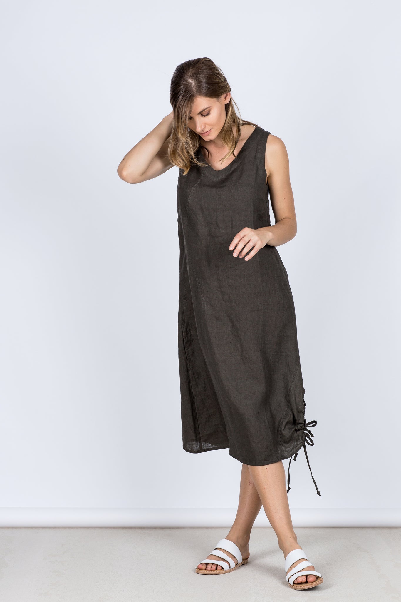 Calista Linen Dress - Slate L ONLY