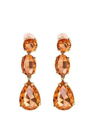 Candace Crystal Trio Drop Earrings - Apricot