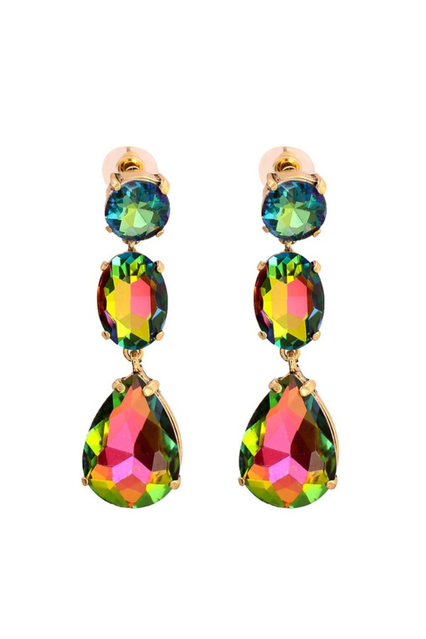 Candace Crystal Trio Drop Earrings - Rainbow