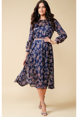 Clemence Midi Dress - Navy Lurex Floral