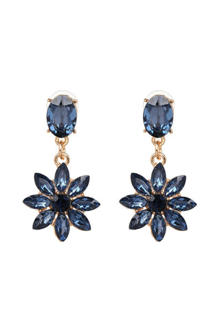 Eliana Floral Drop Crystal Earring - Navy Blue
