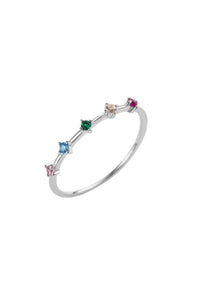 Ella Colourful Crystal Ring - Silver