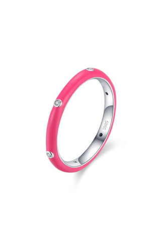Enamel and Diamante Ring - Hot Pink