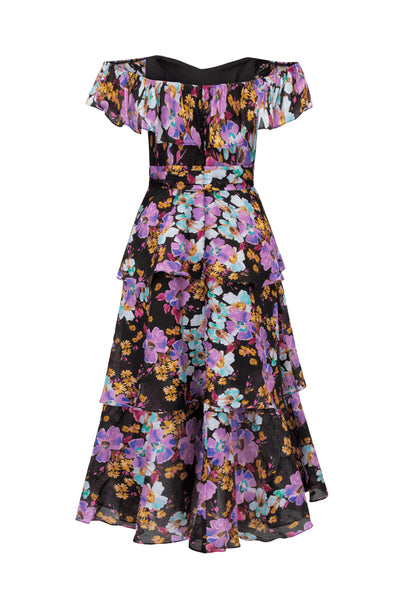 Evolet Midi Dress - Aqua Violet Black Floral