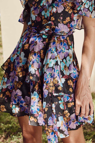 Evolet Mini Dress - Aqua Violet Black Floral