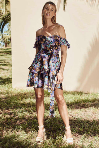 Evolet Mini Dress - Aqua Violet Black Floral