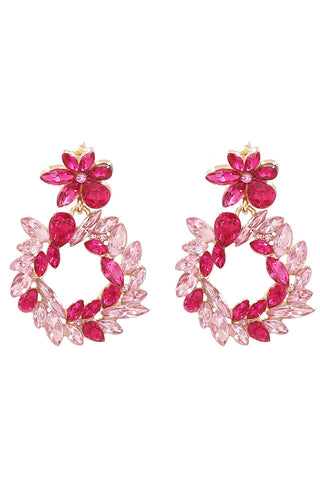 Floral Wreath Crystal Earrings - Pink
