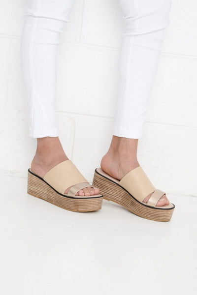 Buy Hael and Jax Taylor Leather Flatform Sandal in Sand Metallic now at Smoke and Mirrors Boutique. Buy Hael and Jax with ZipPay. Buy Hael and Jax with AfterPay. Free Shipping. 