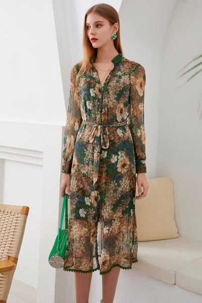 Hailey Silk Long Dress - Green
