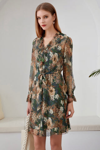 Hailey Silk Short Dress - Green