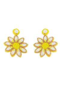 Hand Beaded Sunflower Earrings - Yellow
