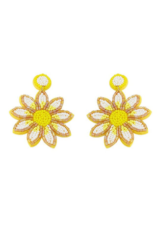 Hand Beaded Sunflower Earrings - Yellow