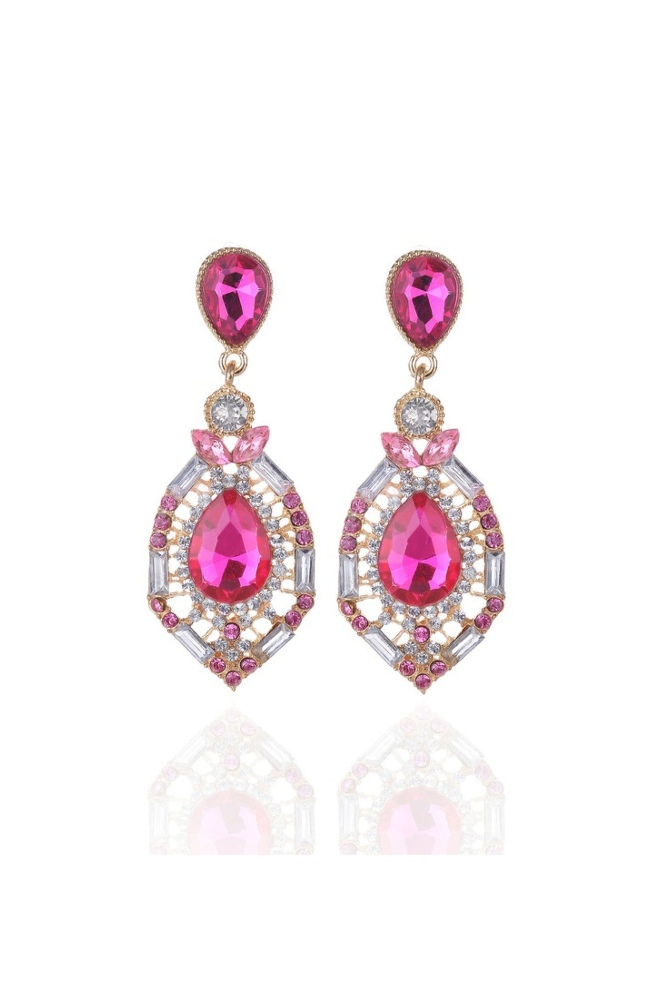 Henrietta Crystal Drop Earrings - Pink