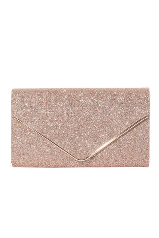 Large Glitter Envelope Clutch - Rose Gold