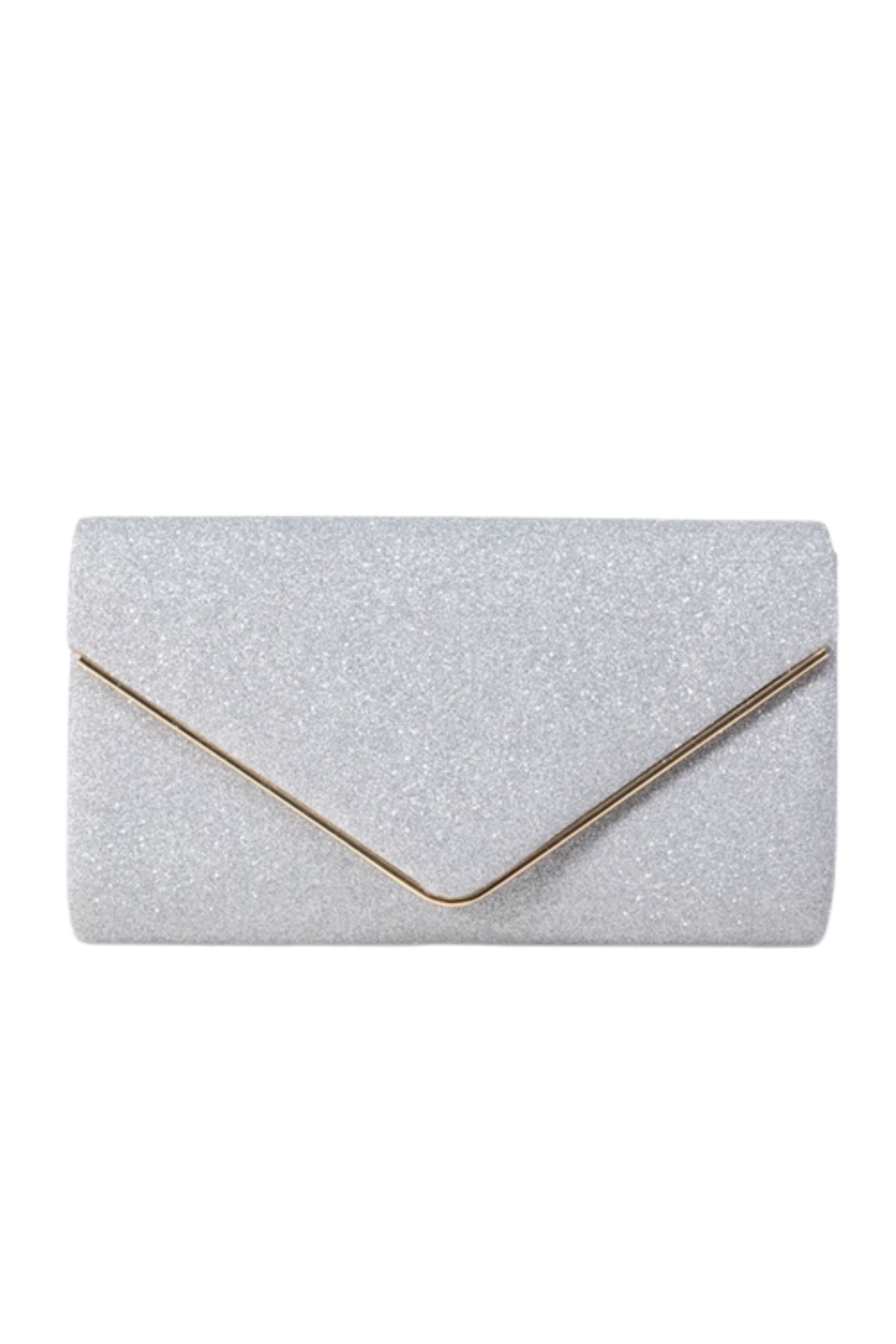 Large Glitter Envelope Clutch - Silver