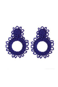 Larisa Beaded Flower Earrings - Cobalt