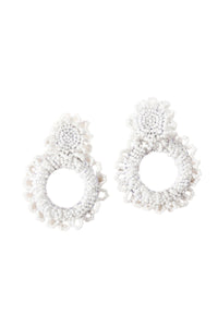 Larisa Beaded Flower Earrings - White