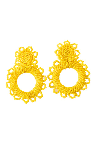 Larisa Beaded Flower Earrings - Yellow