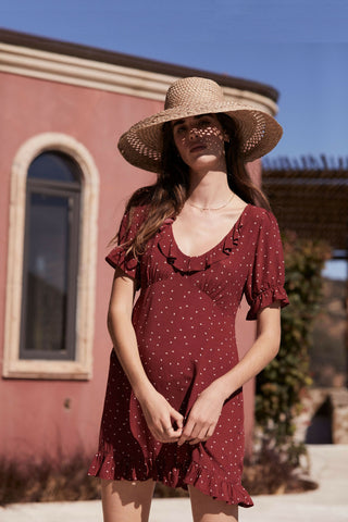 Auguste the Label Luna Dusk Mini Dress Wine Free Shipping