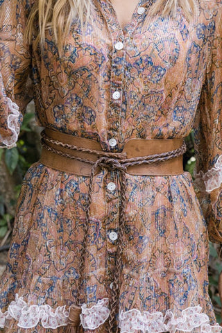 Leather Tassel Tie Belt - Tan