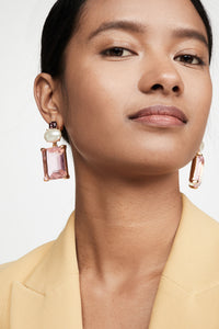 Martha Crystal Pearl Event Earrings - Pink