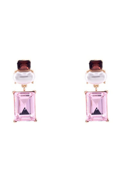 Martha Crystal Pearl Event Earrings - Pink