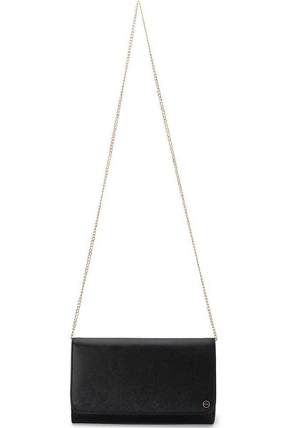 Anabelle Saffiano Fold Over Clutch - Black