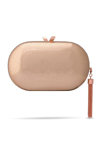 Medusa Metallic Clutch with Tassel - Rose Gold