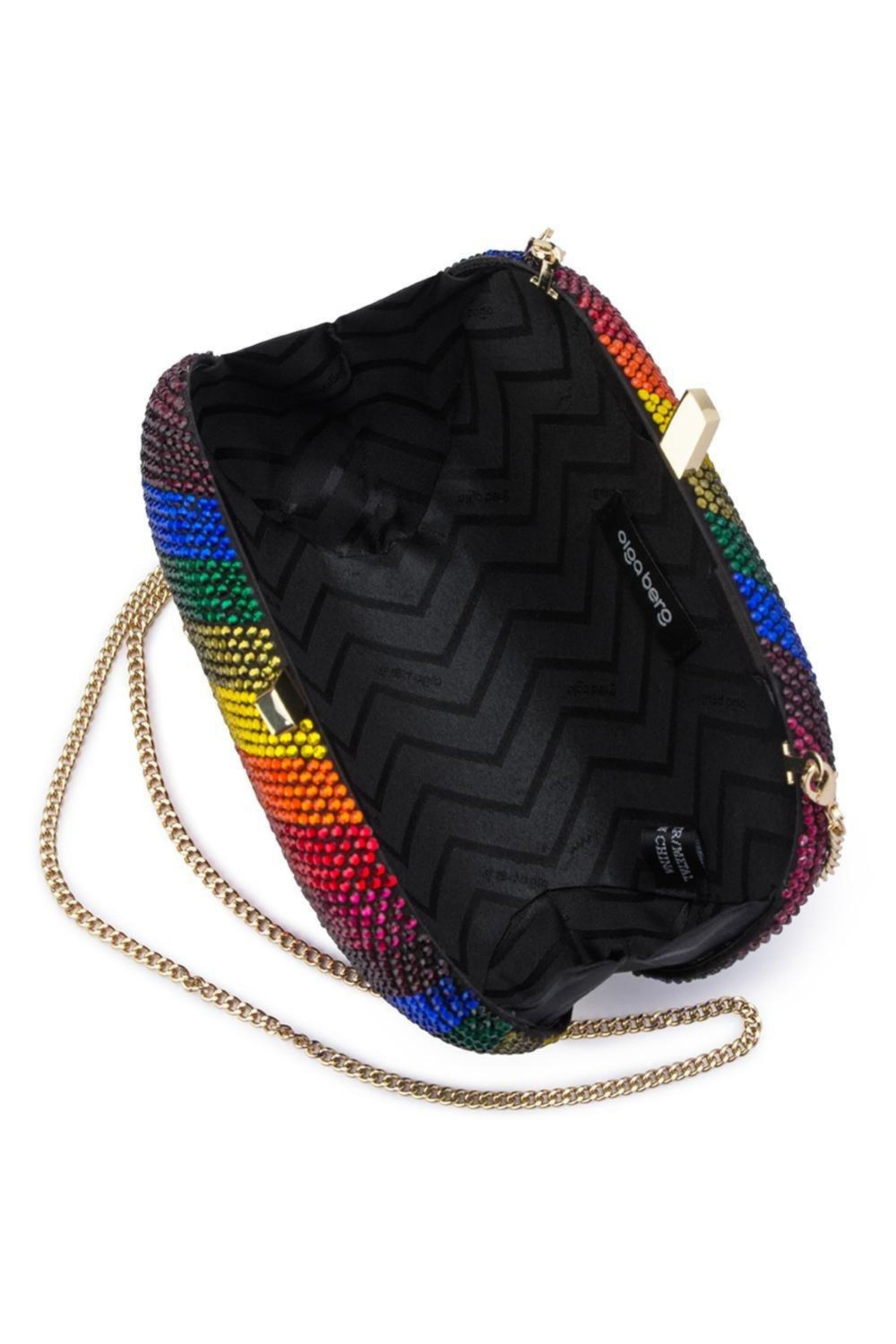 OLGA BERG Pot of Gold Hot Fix Oval Clutch Rainbow Smoke Mirrors Boutique