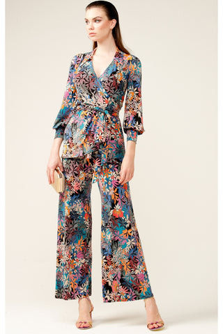 Printed Seamless Pant - Black Orange Retro Floral