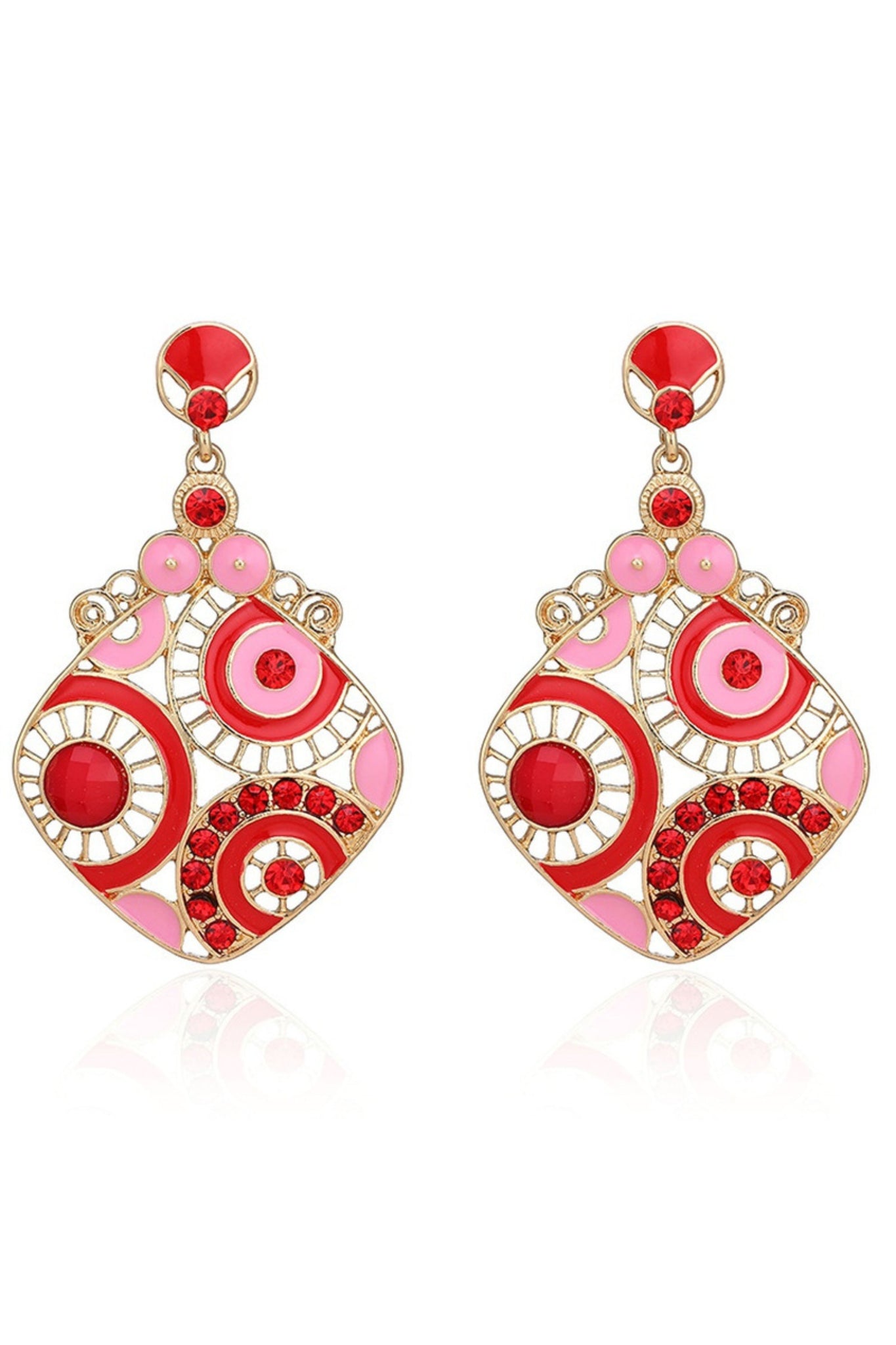 River Retro Enamel Earrings - Red Pink