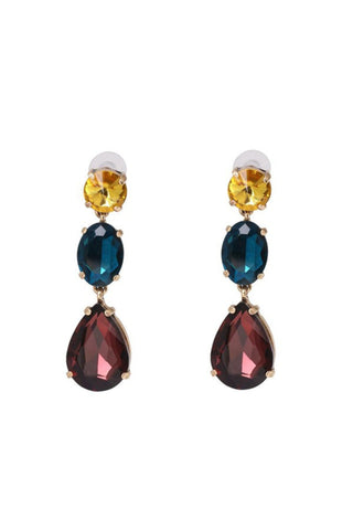 Sarah Trio Crystal Drop Earrings - Yellow Blue Garnet