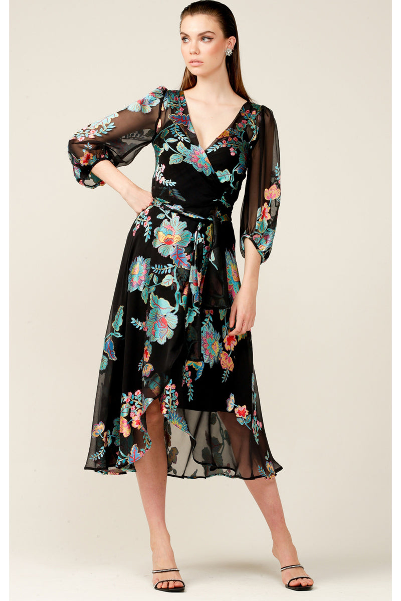 SACHA DRAKE Take Five Burnout Silk Wrap Dress – Smoke & Mirrors Boutique