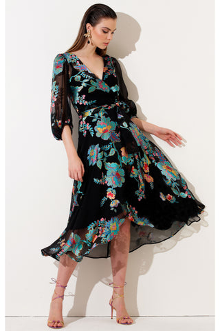 Take Five Burnout Silk Wrap Dress