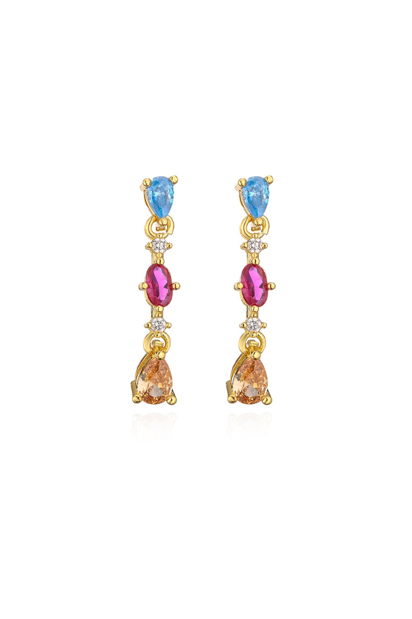 Trio Petite Crystal Drop Earrings - Blue Pink Amber