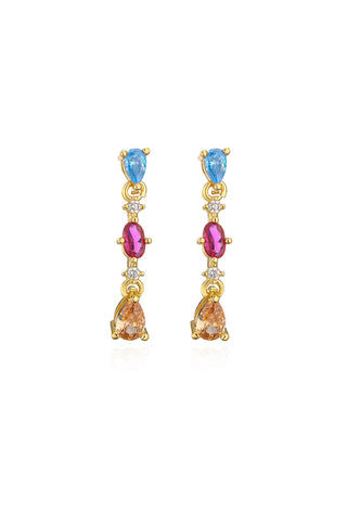 Trio Petite Crystal Drop Earrings - Blue Pink Amber
